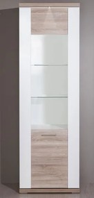 Vysoká vitrína Caracas typ 01, dub/biely lesk, s osvetlením