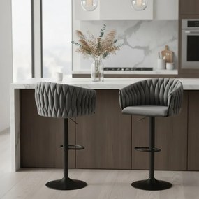 Barová stolička COFTON zamatová, grafitová / čierna