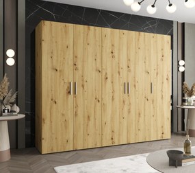 Šatníková skriňa 250 cm Borry 1 (dub artisan + strieborná). Akcia -20%. Vlastná spoľahlivá doprava až k Vám domov. 1125779
