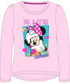 E plus M - Dievčenské bavlnené tričko s dlhým rukávom Minnie mouse Disney - ružové 116