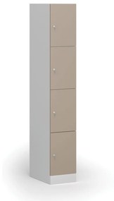 Šatníková skrinka s úložnými boxmi, 4 boxy, 1850 x 300 x 500 mm, cylindrický zámok, béžové dvere