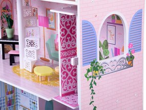 Veľký drevený domček pre bábiky s výťahom, garážou, balkónom a nábytkom – ZA5388