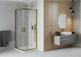Mexen Rio štvorcový sprchový kút 90 x 90 cm, priehľadný, zlatý + sprchová vanička Flat, biela - 860-090-090-50-00-4010G