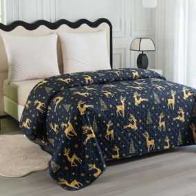Prehoz na posteľ GOLDEN DEER tmavomodrý Rozmer: 220 x 240 cm