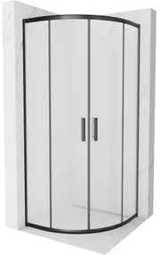 Mexen Rio, štvrťkruhový sprchovací kút s posuvnými dverami 80(dvere) x 80(dvere) x 190 cm, 6mm sklo námraza, čierny profil, 863-080-080-70-30