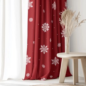 Goldea vianočný bavlnený záves - snehové vločky na červenej 240x150 cm