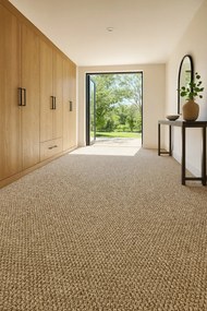 Timzo, Metrážny koberec Rubin 2114 sand, na mieru, šíře 4m, béžová, ab (mriežka), chodba / predsieň