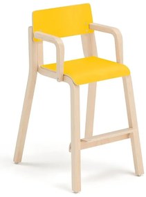 Vysoká stolička DANTE, s opierkami rúk, výška 500 mm, breza, laminát - žltá