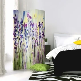 Gario Paraván Maľované kvety na bielom pozadí Rozmery: 145 x 170 cm, Prevedenie: Klasický paraván