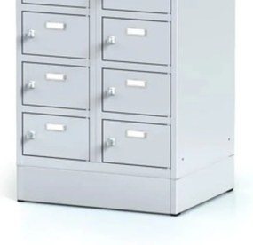 Alfa 3 Šatníková skrinka S6 na sokli s úložnými boxami, 20 boxov, 1920 x 600 x 500 mm, otočný zámok, tmavosivé dvere