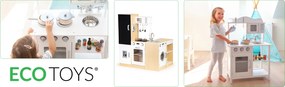 Veľká drevená detská kuchynka ECOTOYS XXL s LED a tabuľou
