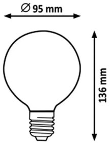 Rabalux Dekoratívna LED filament žiarovka, jantárová, E27, G95, 5,4W, 510lm, 2700K, 20000h.