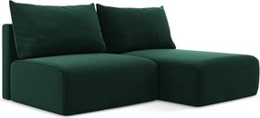 Tmavozelená zamatová rozkladacia/s úložným priestorom rohová pohovka (pravý roh/s leňoškou) Kalena – Makamii