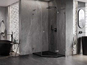 Mexen Lunar, L pravý výklopný päťuholníkový sprchový kút 80x100 cm priehľadný, profil grafit brúsený, 831L-080P-100L-66-00-P