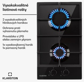 Klarstein Ignito Domino, plynová varná doska, 2 Sabaf horáky, sklokeramika, čierna