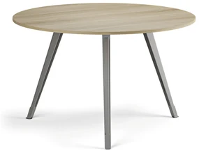 Konferenčný stôl PRIMO ZEN, priemer 120 cm, sivostrieborná podnož, dub prírodný