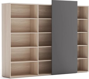Kancelársky regál s posuvným panelom BLOCK, 2390 x 400 x 1748, prírodný dub/grafitová