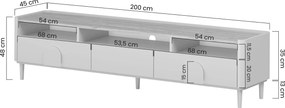 TV skrinka Amilio 200 cm na nožičkách - eukalyptus / dub baltic dune / dub prírodný