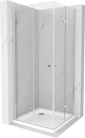 Mexen Lima Duo, sprchovací kút s 2-krídlovými skladacími dverami 70 (dvere) x 70 (dvere) cm, 6mm číre sklo + slim sprchová vanička 5cm biela, 856-070-070-01-02-4010