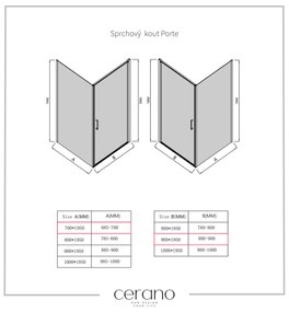 CERANO - Sprchovací kút Porte Ľ/P - 8 mm - čierna matná, grafitové sklo - 90x70 cm - krídlový, CER-CER-8050BD7493