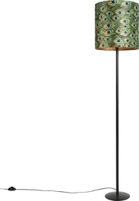 Stojaca lampa čierna s plyšovým tienidlom Peacock Gold 40 cm - Simplo