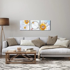 Obraz - Kompozícia s kvetmi a motýľmi (s hodinami) (90x30 cm)