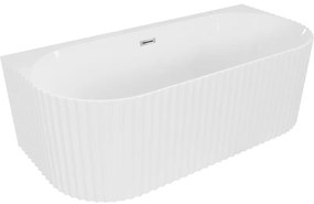 Mexen Sella, voľne stojaca vaňa ku stene, drážkovaná, 170 x 80 cm, biela lesklá, chrómový prepad, 52711708000-01