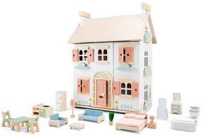 Drevený dom pre bábiky s nábytkom