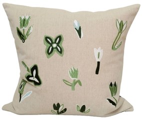 Fine Little Day Ľanová obliečka na vankúš Tulip Green Embroidered 48 x 48 cm