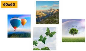 Set obrazov prelet balónom nad krajinou