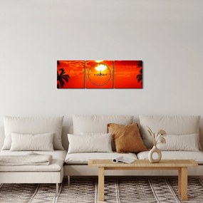 Obraz - západ slnka s lietadlom (s hodinami) (90x30 cm)