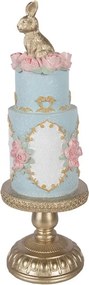 Modro-zlatá torta zdobená ružičkami a králikom - Ø 12*37 cm