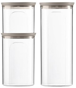 STEFANPLAST Súprava 3 okrúhlych dóz Tosca, transparetná/svetlo sivá