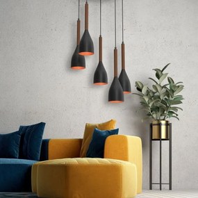 Luster na lanku MUZA 5xE27/15W/230V čierna/hnedá/medená/buk