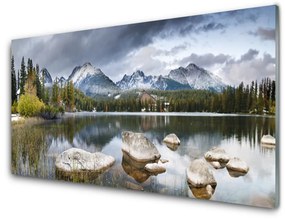 Skleneny obraz Jazero hory les príroda 120x60 cm