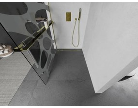 Mexen Kioto+ L, sprchová zástena Walk-In s poličkou a vešiakom 70 x 200 cm, 8mm číre sklo biely vzor, zlatý lesklý profil,800-070-123-50-97