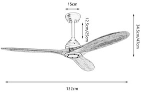 ZEVENTI - Stropný ventilátor LAURIA Wi-Fi Tuya čierna/dub + diaľkové ovládanie