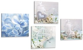 Set obrazov lucerničky s modrou kvetinou