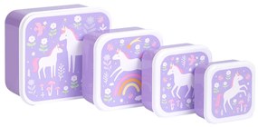 A Little Lovely Company - súprava štyroch desiatových škatuliek - jednorožce a dúha