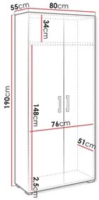 Šatníková skriňa Teratino 2D (biela) . Vlastná spoľahlivá doprava až k Vám domov. 1105832