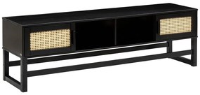 Čierny TV stolík z borovicového dreva s ratanovými dvierkami Støraa Jolene