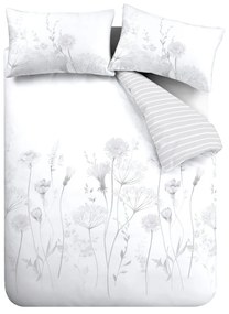 Bielo-sivé obliečky Catherine Lansfield Meadowsweet Floral, 135 x 200 cm