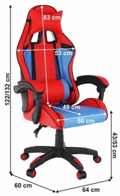 Kancelárske/herné kreslo, modrá/červená, SPIDEX