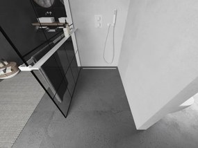Mexen Kioto+, sprchová zástena Walk-In s poličkou a vešiakom 130 x 200 cm, 8mm číre sklo čierny vzor, biely profil, 800-130-121-20-77