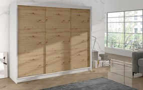 Šatníková skriňa DANIELLA 2 - šírka 200 cm, biela / dub artisan
