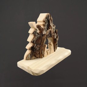 AMADEA Drevený betlehem s kôrou, masívne drevo, 13x10x3 cm