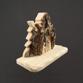 AMADEA Drevený betlehem s kôrou, masívne drevo, 13x10x3 cm