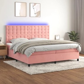 Posteľný rám boxsping s matracom a LED ružový 200x200 cm zamat 3136388