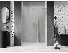 Mexen Lunar-B, L výklopné ľavé sprchové dvere 140 cm, 8mm číre sklo, zlatý matný profil, 832SL-140-050-55-00-L