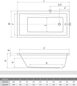 Roth Obdĺžniková akrylátová vaňa pre menšie priestory KUBIC NEO SHORT ROTH-Variant: rozmery: 130x70 cm - (KUBIC NEO SHORT 130x70 - 9360000)